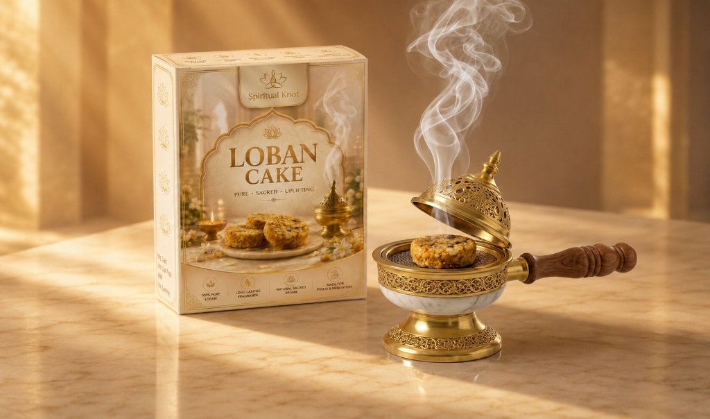 Spiritual Knot Pure Loban Cake with brass dhoop holder