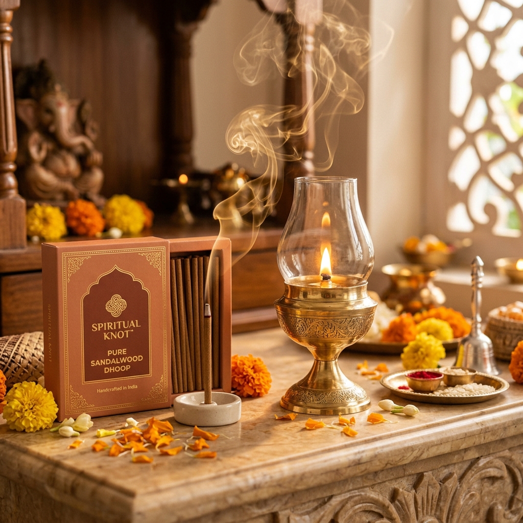 Pure Sandalwood Flora Dhoop Sticks and Brass Akhand Diya